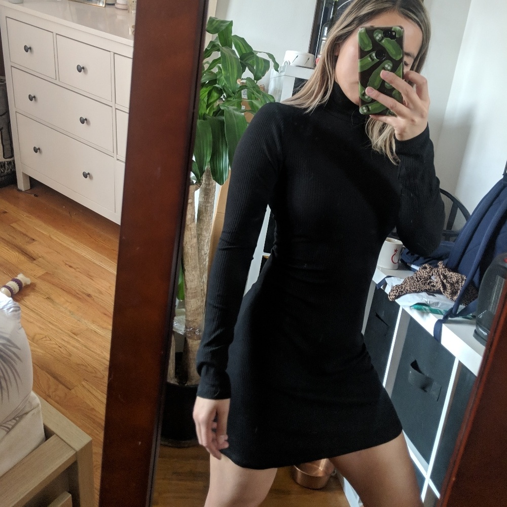 Reformation Black Turtleneck Long Sleeve Dress 0